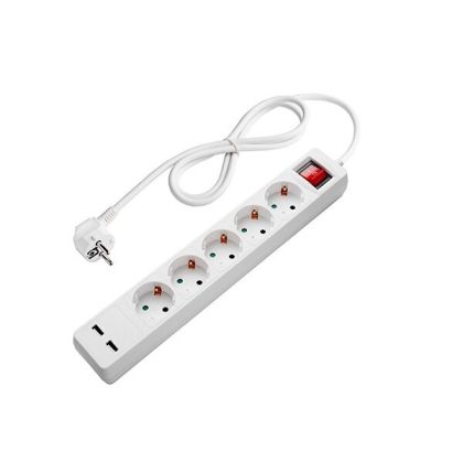 РАЗКЛОНИТЕЛ 5 ГНЕЗДА+SWITCH+2USB(2.1A TOTAL) H05VV-F3G1.5mm-1.5M 16A 250V Max3500W - БЯЛ