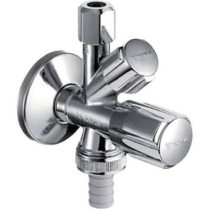 Schell Comfort 1/2" x 3/4" х 3/8" спирателен ъглов кран с изводи за батерия и дом. уред
