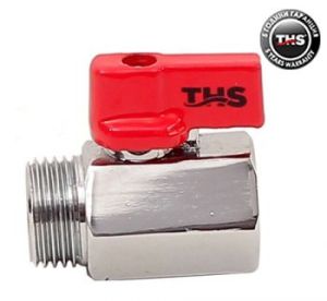 МИНИ КРАН 1/2" МЖ ЧЕРВЕНА РЪКОХВАТКА ХРОМ СФЕРИЧЕН THS