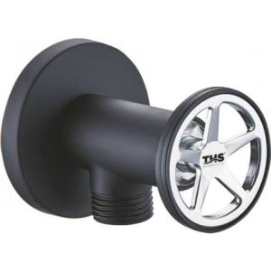 КРАН ЪГЛОВ 1/2" Х 1/2" OVAL BLACK С РОЗЕТКА THS