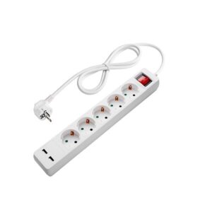 РАЗКЛОНИТЕЛ 5 ГНЕЗДА+SWITCH+2USB(2.1A TOTAL) H05VV-F3G1.5mm-1.5M 16A 250V Max3500W - БЯЛ